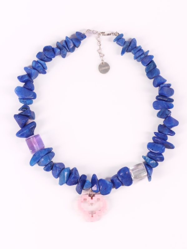 Blue Stone, Pixel Heart Necklace